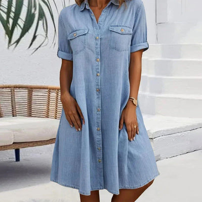 Mirjam™ | Robe à Manches Courtes avec Col Revers et Boutons