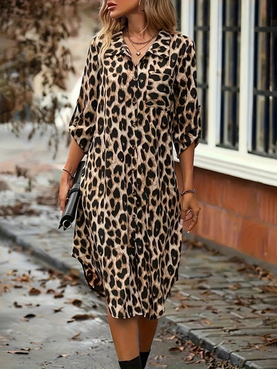 Vera™ | Robe-Chemise Léopard Fluide