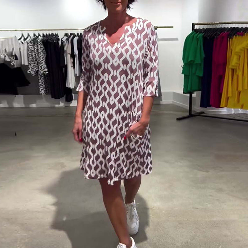 Jacqueline™ | Robe Midi Imprimée à Col Haut