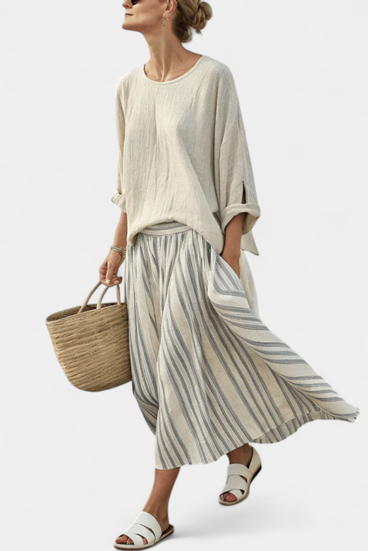 Anaïs™ | Ensemble Blouse & Jupe Rayée