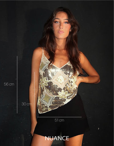 Adèle™ | Haut Paillette Doré Pailleté