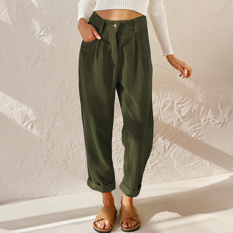 Annie™ | Pantalons en velours côtelé taille haute