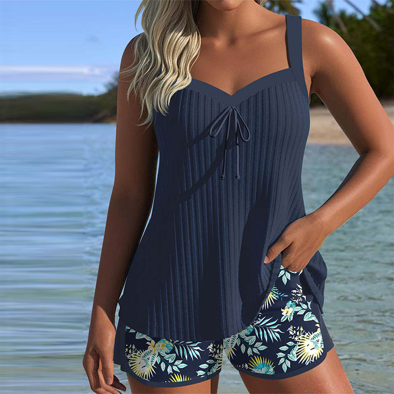 Élise™ | Tankini Rayé avec Short Plage