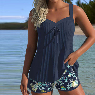 Élise™ | Tankini Rayé avec Short Plage