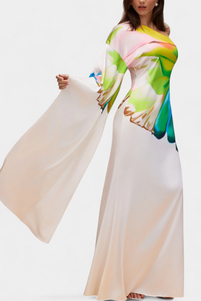 Beryl™ | Robe Longue Asymétrique à Une Épaule Imprimée