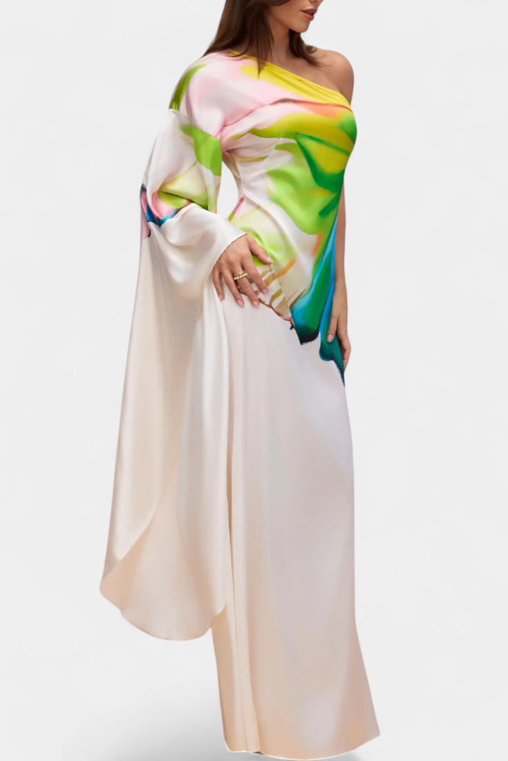 Beryl™ | Robe Longue Asymétrique à Une Épaule Imprimée