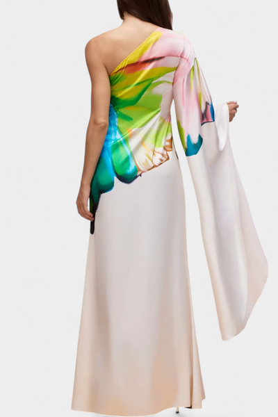 Beryl™ | Robe Longue Asymétrique à Une Épaule Imprimée