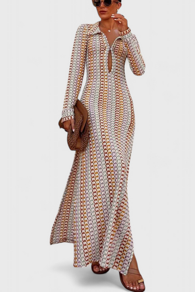 Crisanta™ | Robe Longue Imprimée à Ondes Multicolores