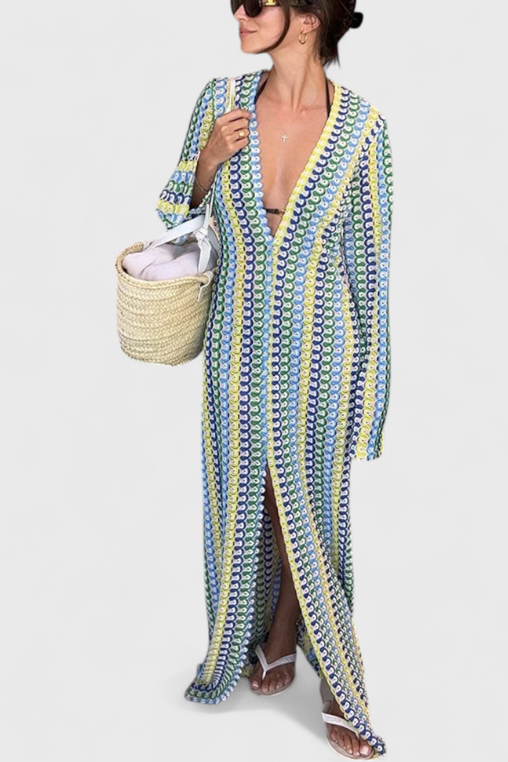 Crisanta™ | Robe Longue Imprimée à Ondes Multicolores