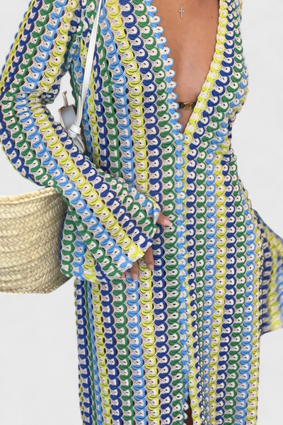 Crisanta™ | Robe Longue Imprimée à Ondes Multicolores