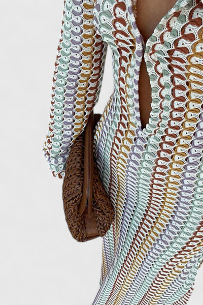 Crisanta™ | Robe Longue Imprimée à Ondes Multicolores