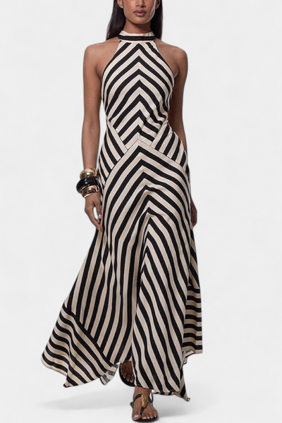 Crispina™ | Robe Longue Halter Imprimé Chevron été
