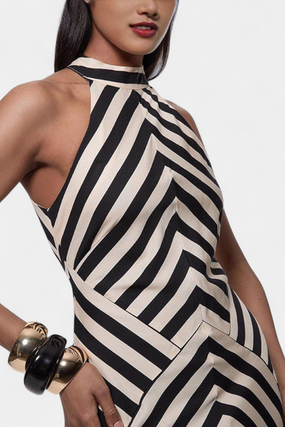 Crispina™ | Robe Longue Halter Imprimé Chevron été