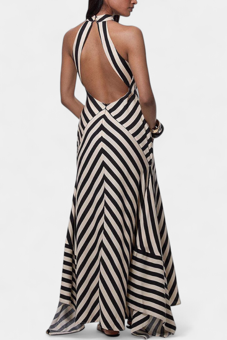 Crispina™ | Robe Longue Halter Imprimé Chevron été
