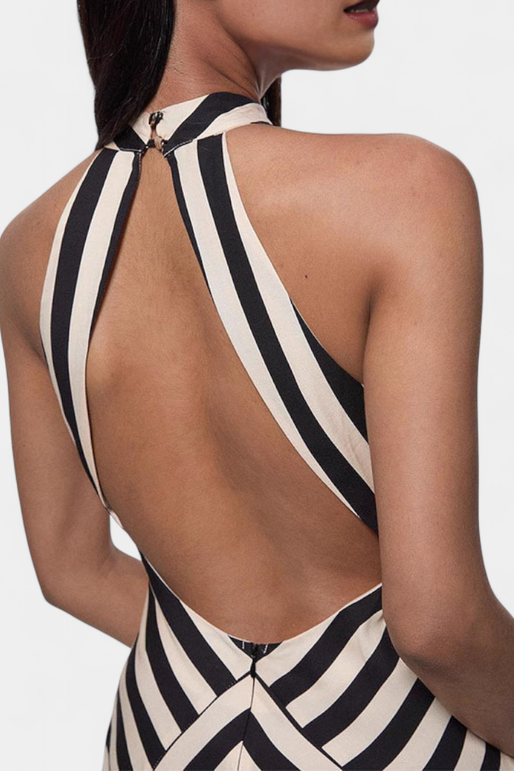 Crispina™ | Robe Longue Halter Imprimé Chevron été
