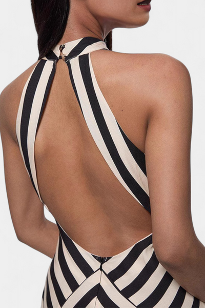 Crispina™ | Robe Longue Halter Imprimé Chevron été