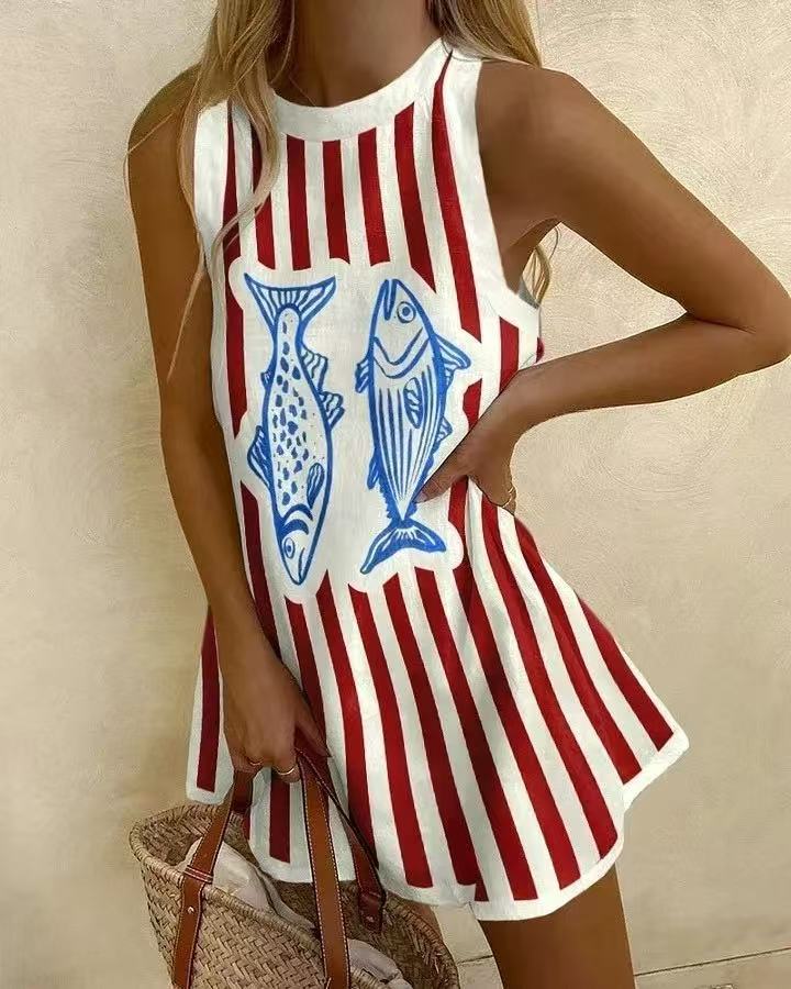 Delara™ | Robe Femme Mini à Imprimé Poisson
