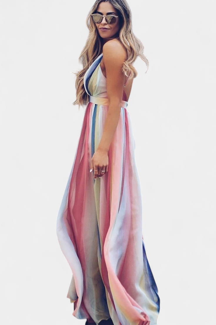 Gretchen™ | Robe Maxi Rayée Multicolore