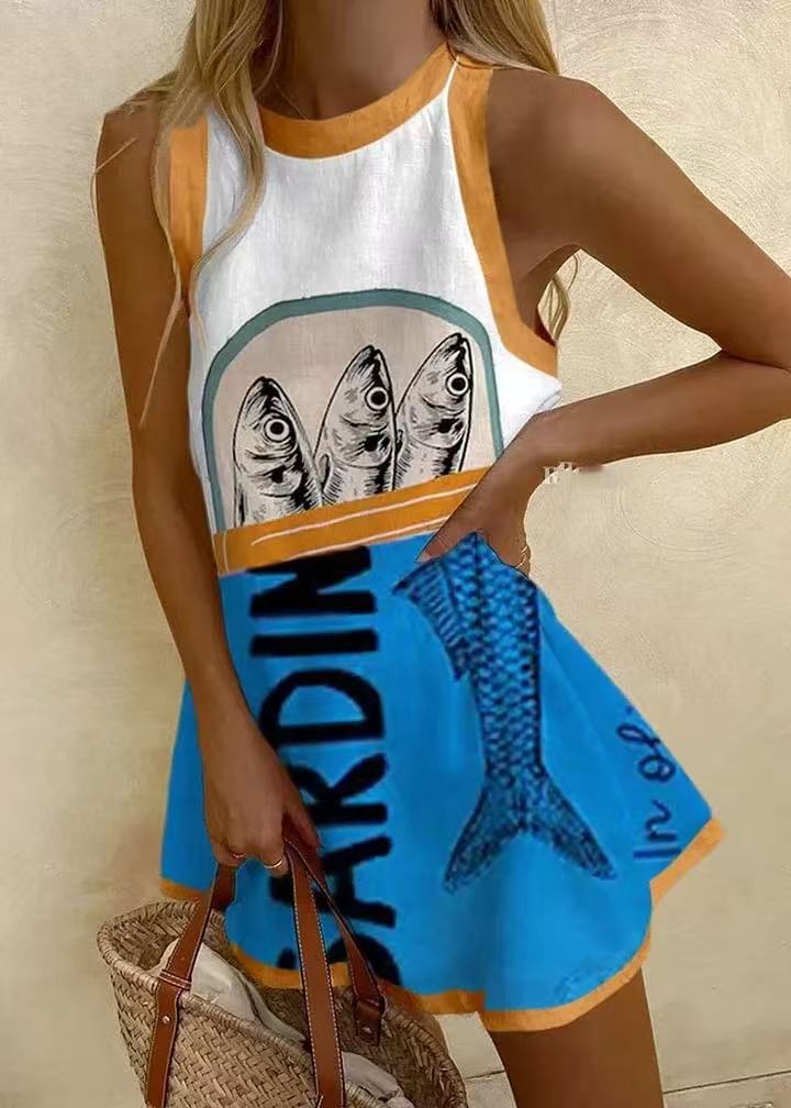 Isoria™ | Robe Femme Mini Imprimé Bleu