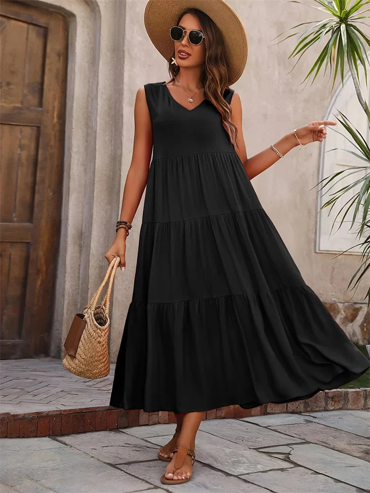 Joyanne™ | Robe Longue Sans Manches à Volants