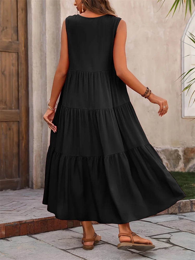 Joyanne™ | Robe Longue Sans Manches à Volants
