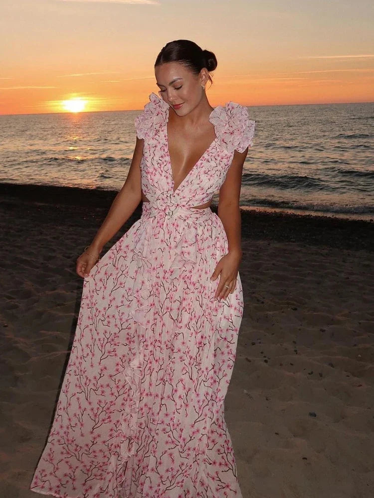 Lexi™ | Robe Longue Maxi à Volants Dos Nu d'Été