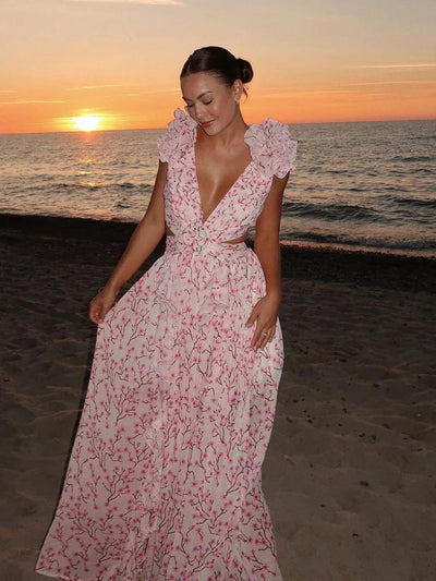 Lexi™ | Robe Longue Maxi à Volants Dos Nu d'Été