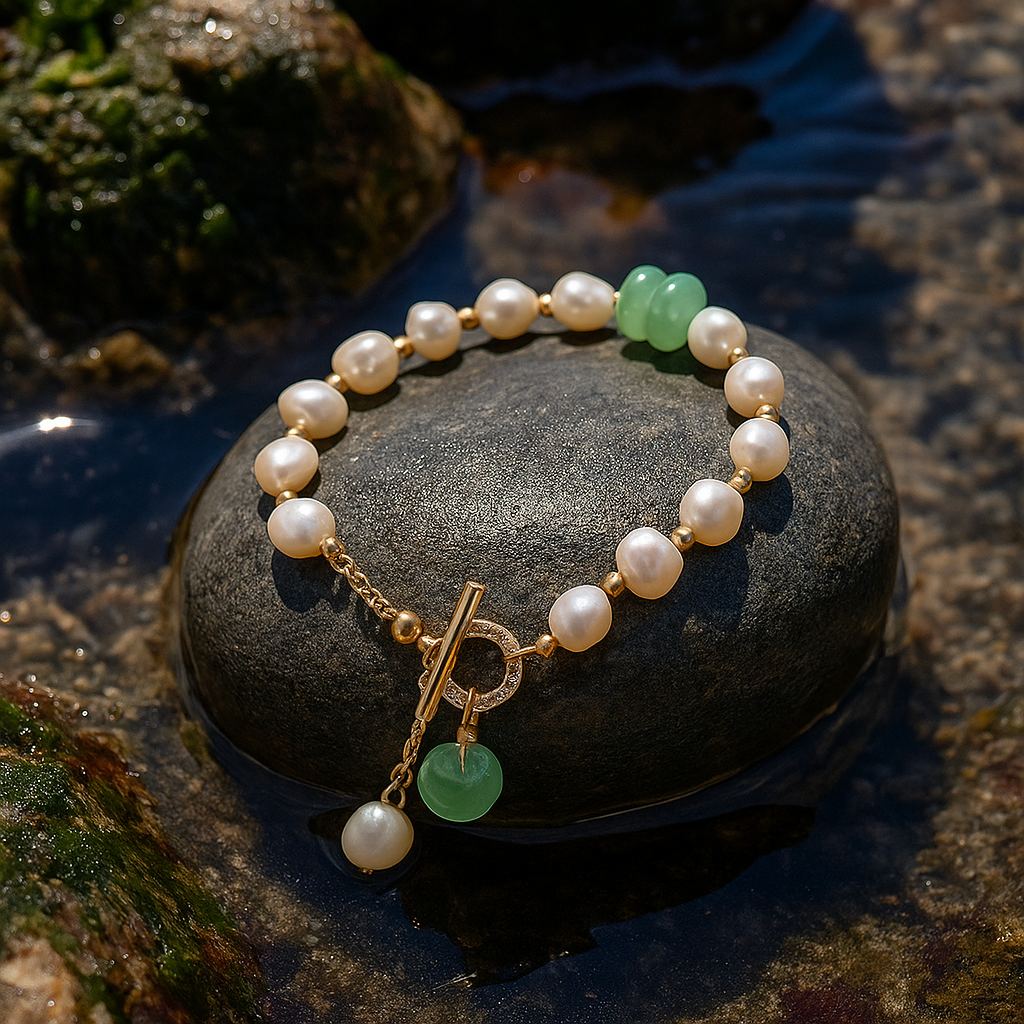 Lira™ | Bracelet en Perles Blancs et Vertes