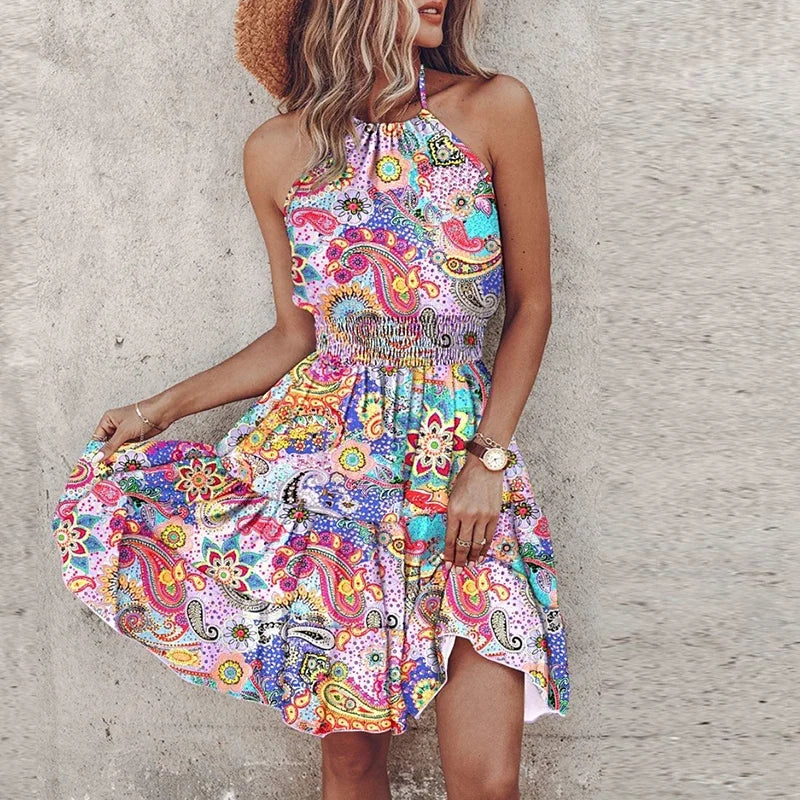 Loxley™ | Robe Mini Imprimée Dos Nu Irregulière