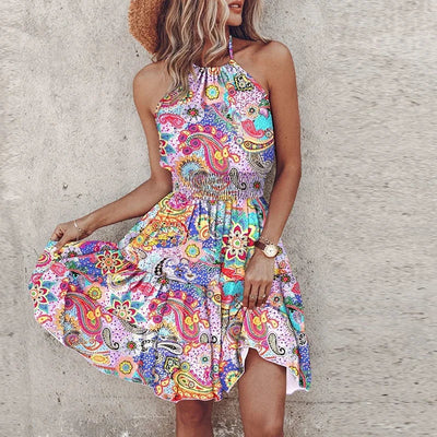 Loxley™ | Robe Mini Imprimée Dos Nu Irregulière