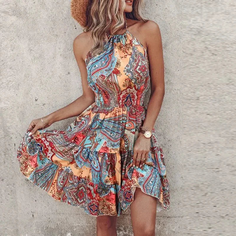 Loxley™ | Robe Mini Imprimée Dos Nu Irregulière