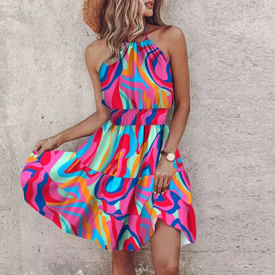 Loxley™ | Robe Mini Imprimée Dos Nu Irregulière