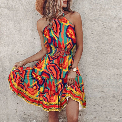 Loxley™ | Robe Mini Imprimée Dos Nu Irregulière