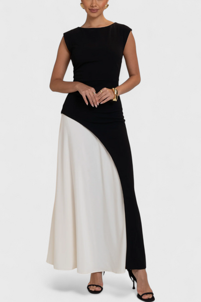 Mallory™ | Robe Midi Bicolore à Coupe Droite