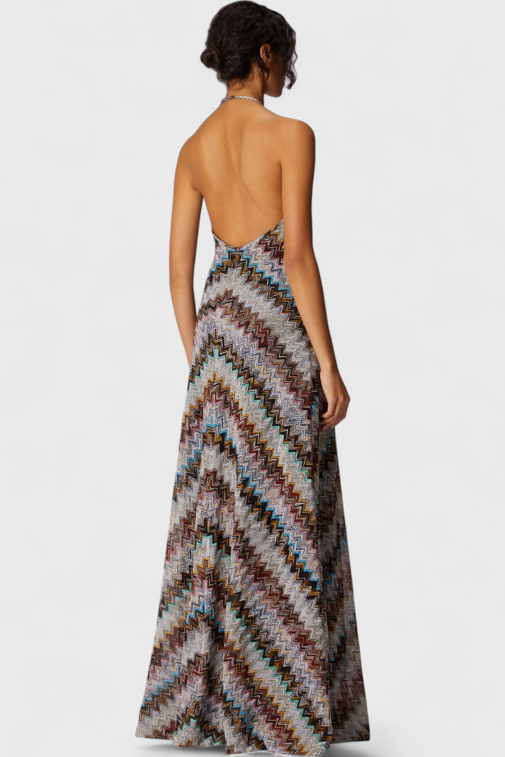 Melisa™ | Robe Longue Halter Zigzag Lamé