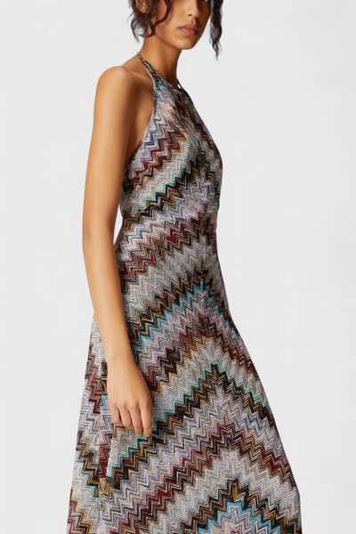 Melisa™ | Robe Longue Halter Zigzag Lamé