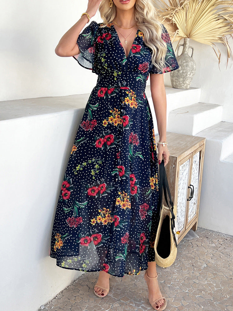 Cali™ | Robe Longue Fleurie à Pois Coupe Flatteuse