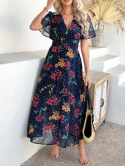 Cali™ | Robe Longue Fleurie à Pois Coupe Flatteuse