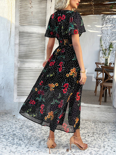 Cali™ | Robe Longue Fleurie à Pois Coupe Flatteuse