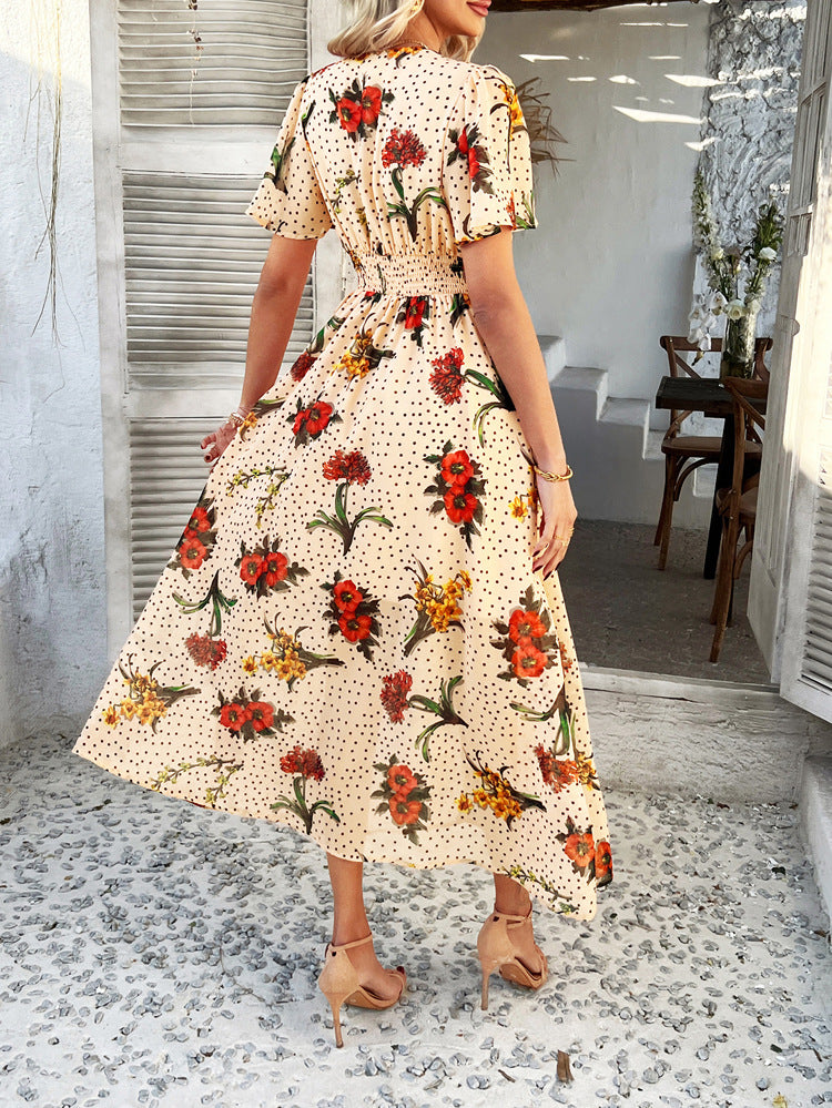 Cali™ | Robe Longue Fleurie à Pois Coupe Flatteuse