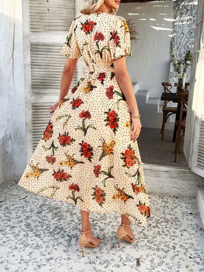 Cali™ | Robe Longue Fleurie à Pois Coupe Flatteuse