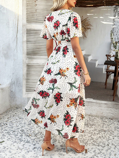 Cali™ | Robe Longue Fleurie à Pois Coupe Flatteuse