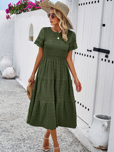Leah™ | Robe Midi Smockée Coupe Flatteuse