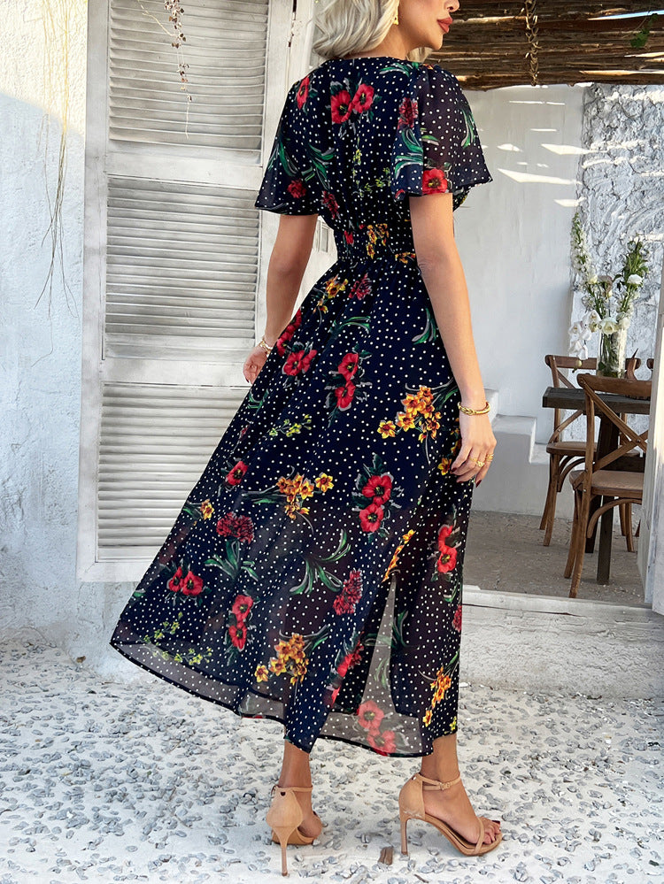 Cali™ | Robe Longue Fleurie à Pois Coupe Flatteuse