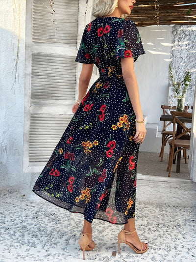 Cali™ | Robe Longue Fleurie à Pois Coupe Flatteuse