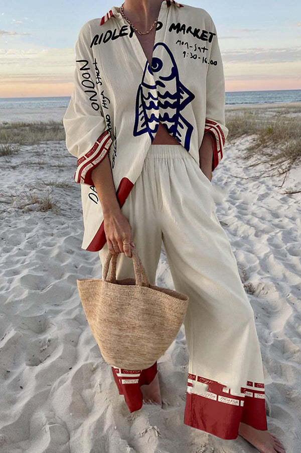 Rounelle™ | Ensemble Femme Chic avec Imprimé Poisson Bleu