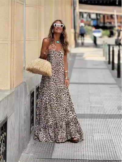Soline™ | Robe Longue Dos Nu Léopard
