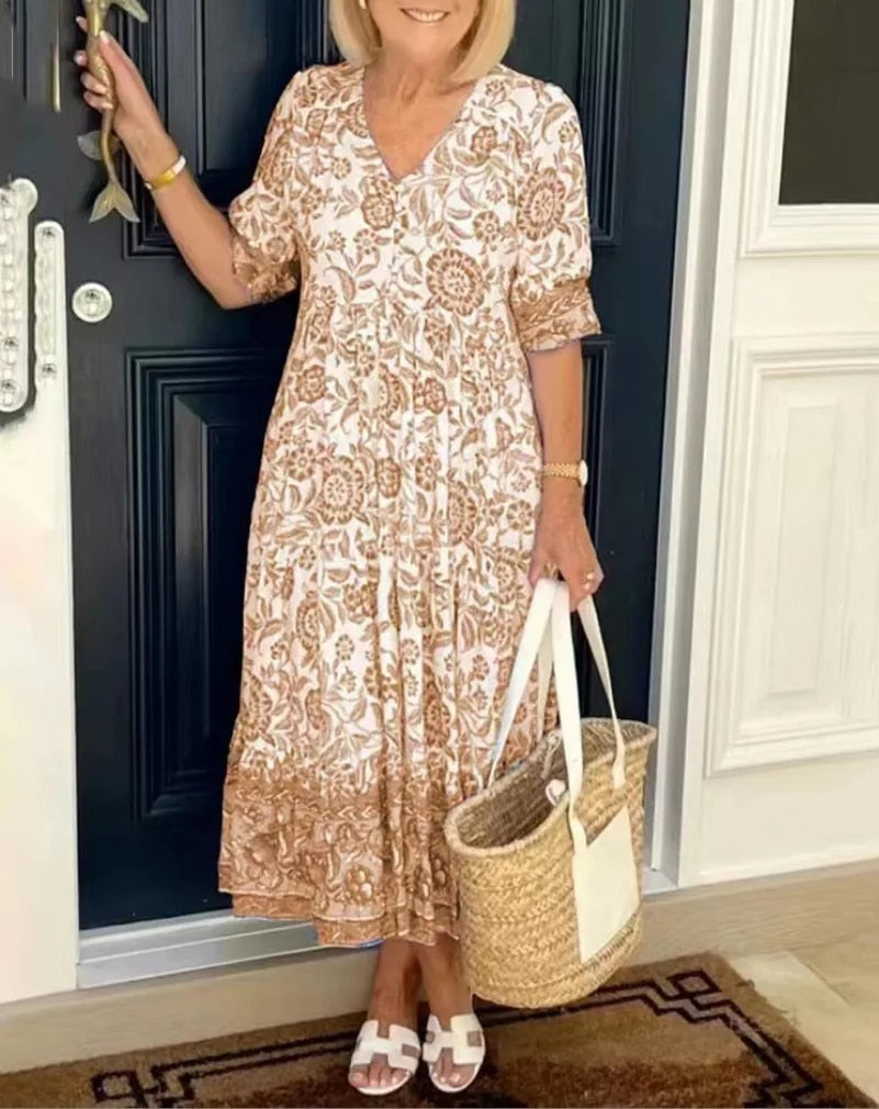 Aria™ | Robe Longue Fleurie à Col V