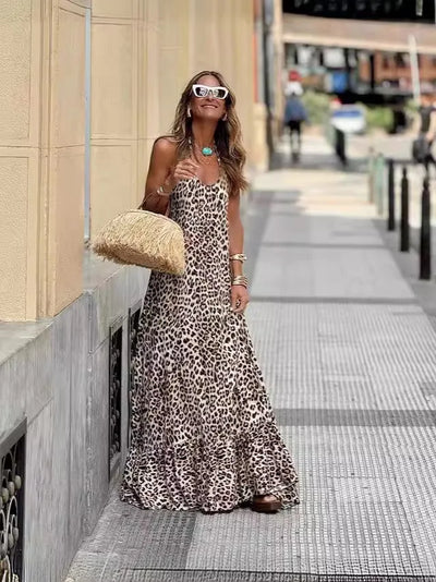 Soline™ | Robe Longue Dos Nu Léopard