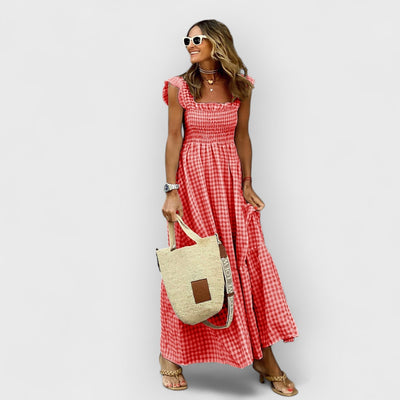 Sophie™ | Robe Longue à Volants et Motif Vichy